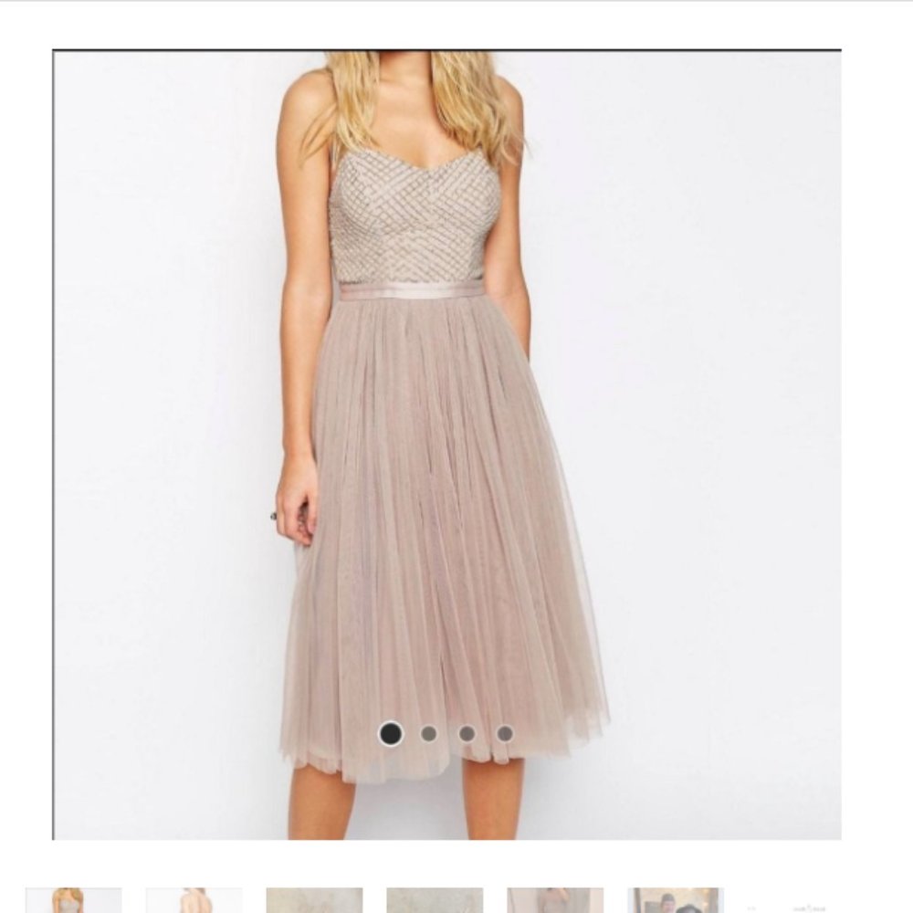 BHLDN grey tulle beaded spaghetti strap dress